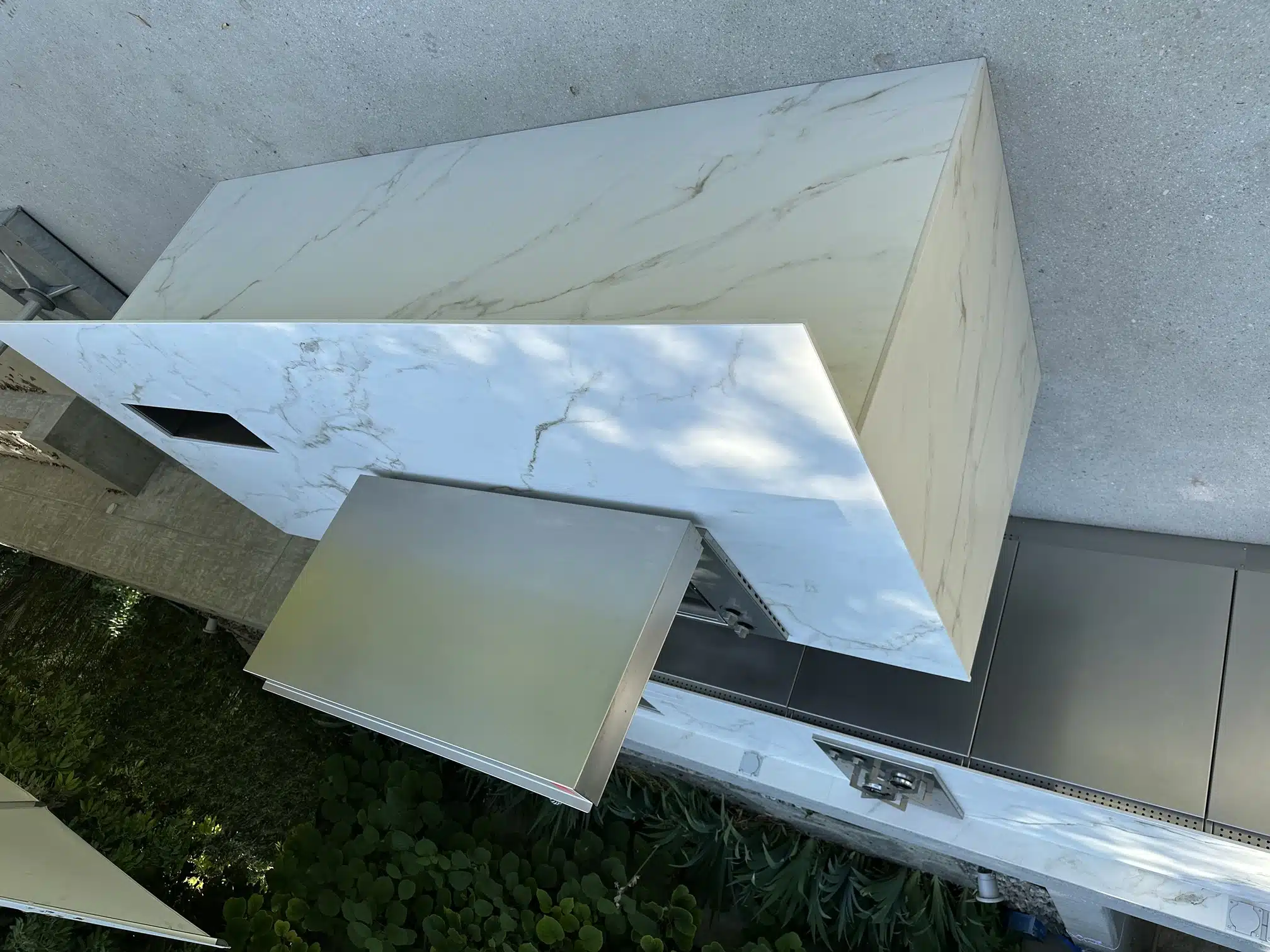 ilot cuisine exterieure plan travail mineral